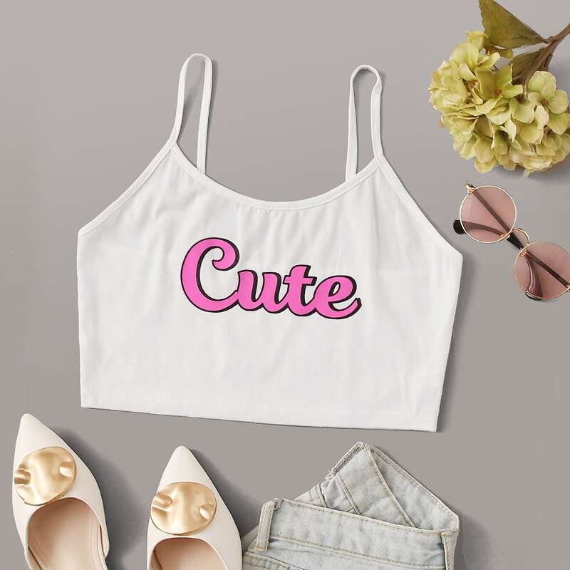 

Cute Graphic Crop Cami, White