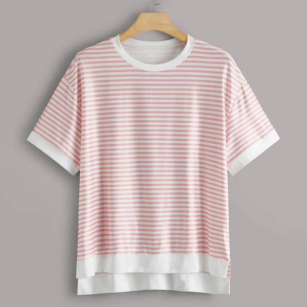 

Striped High Low Hem Tee, Multicolor