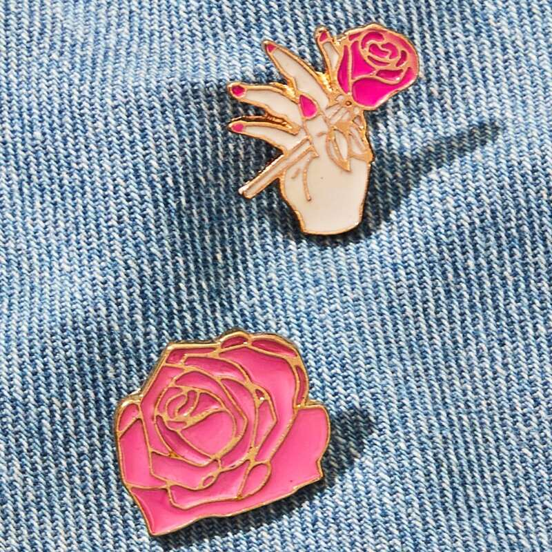 

2pcs Hand & Rose Brooch Set, Multicolor
