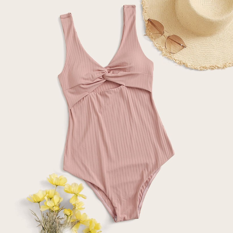 

Twist Front Cut-out One Piece Swimsuit, Pink