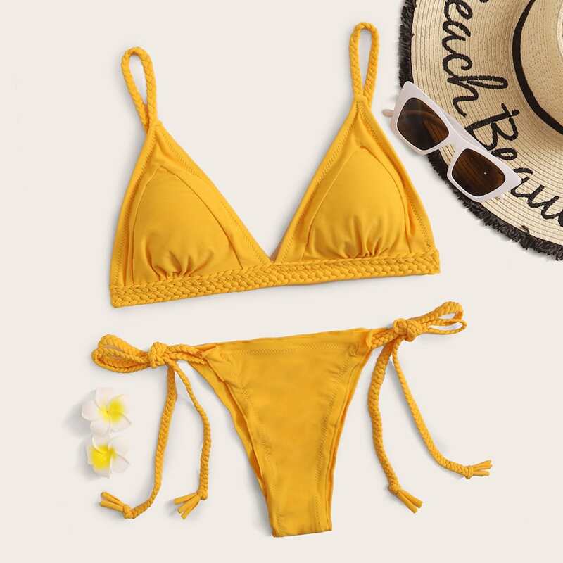

Triangle Tie Side Bikini Swimsuit, Yellow