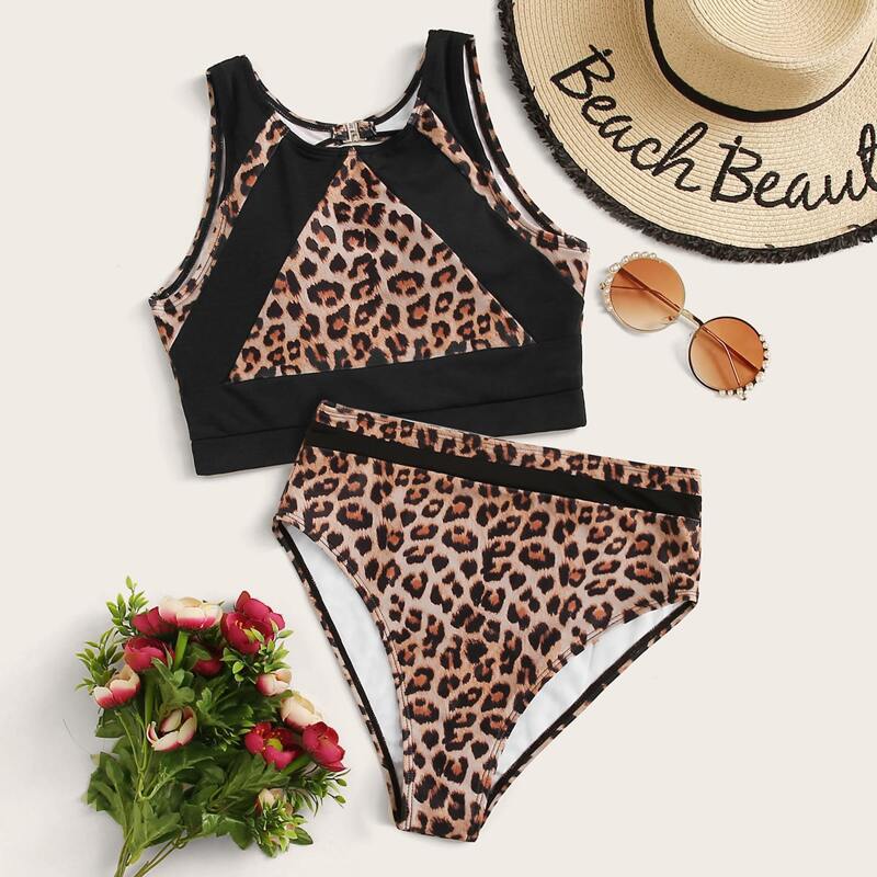 

Leopard High Waisted Bikini Swimsuit, Multicolor