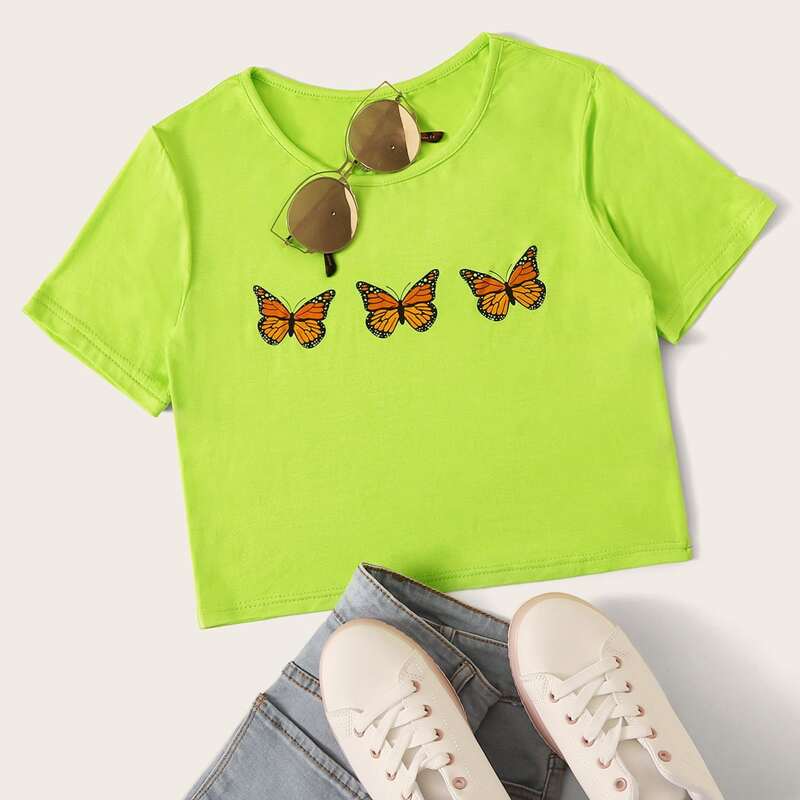 

Animal Print Neon Green Crop Tee, Green bright