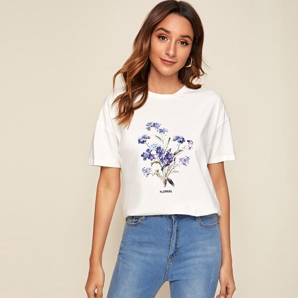 

Letter Graphic & Floral Tee, White