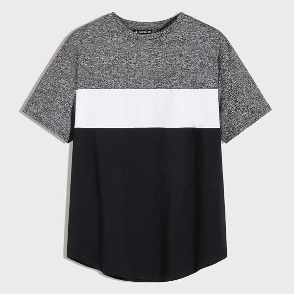 

Men Colorblock Curved Hem Top, Multicolor