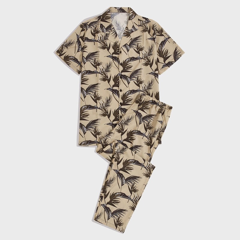

Guys Tropical Print Shirt & Pants PJ Set, Multicolor