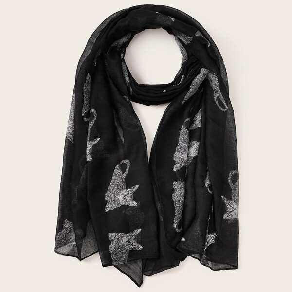 

Men Cat Pattern Scarf, Black