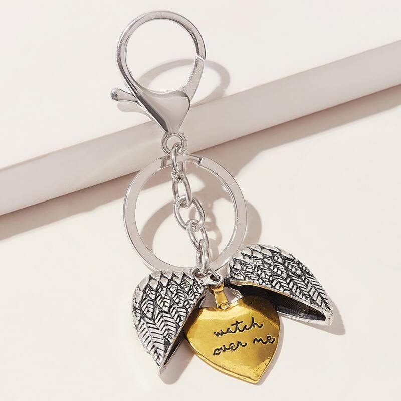

Letter Decor Heart Charm Keychain, Silver