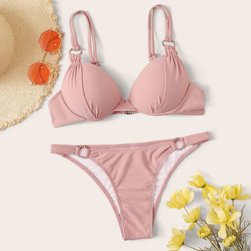 

Ring Linked High Cut Bikini Swimsuit, Pink