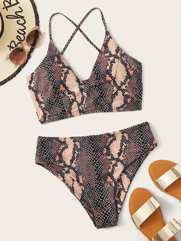 snakeskin high waisted bikini