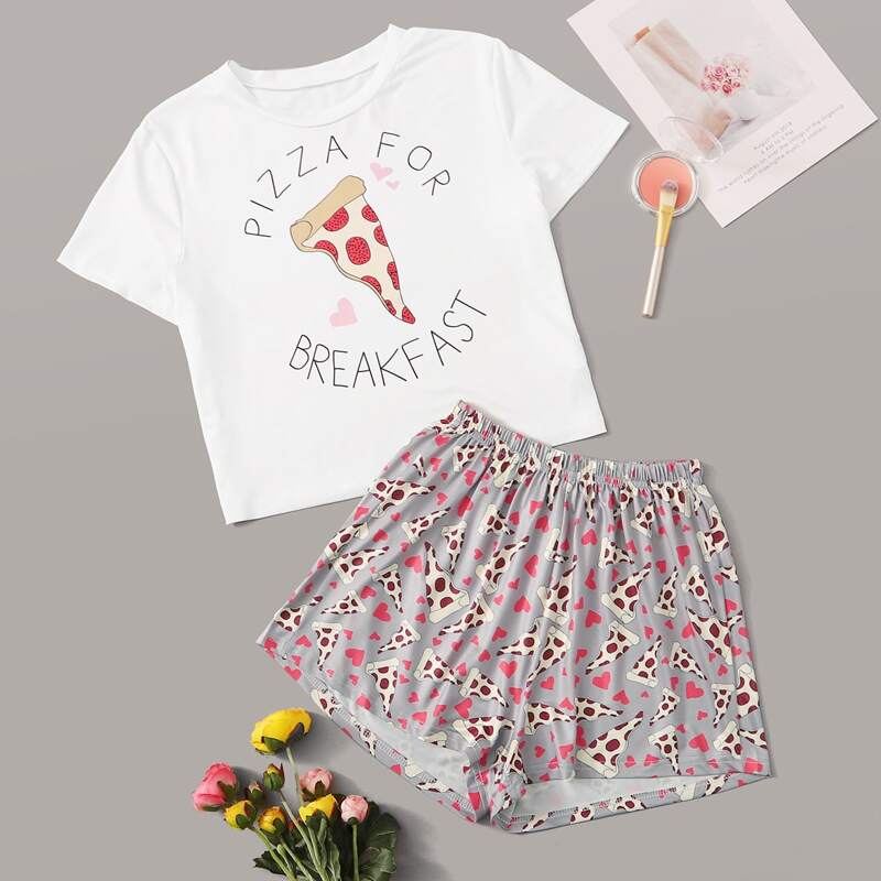

Letter & Cartoon Graphic PJ Set, Multicolor