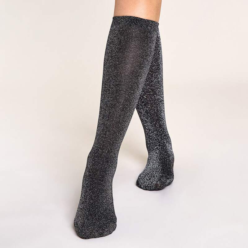 

1pair Glitter Mid Calf Socks, Black