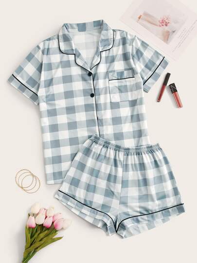 Ensemble de pyjama avec col châle en tartan buffalo