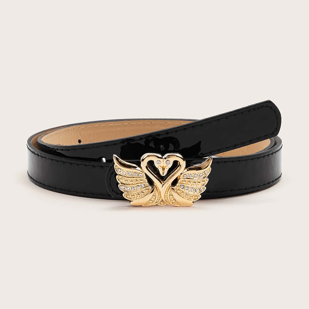 

Rhinestone Engraved Swan Buckle Belt, Black
