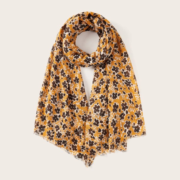 

Шарф с бахромой и цветочным принтом, Жёлтые