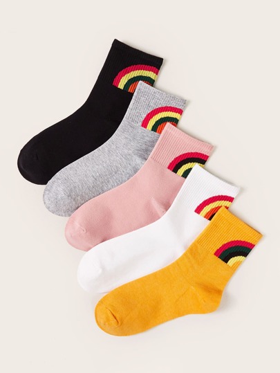 5pairs Rainbow Striped Pattern Socks