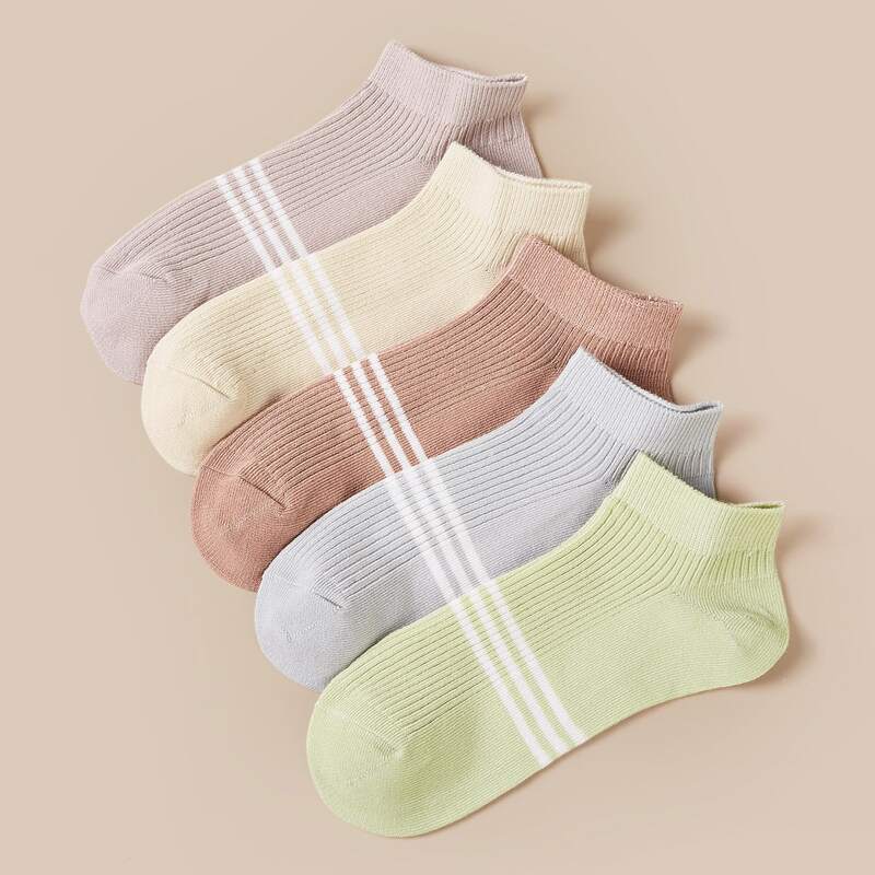 

5pairs Striped Pattern Ankle Socks, Multicolor