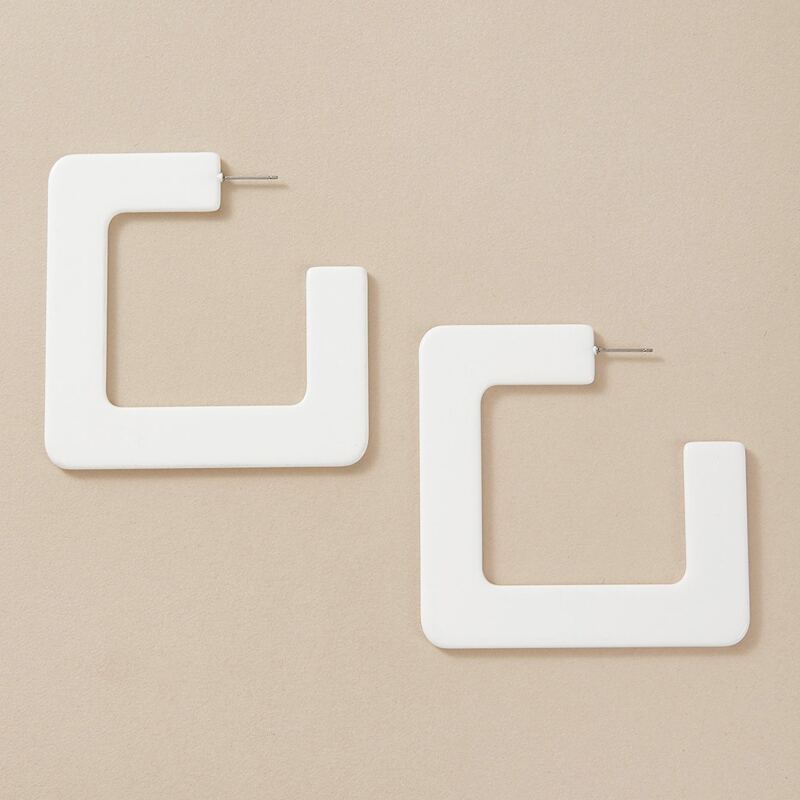 

1pair Square Cuff Hoop Earrings, White