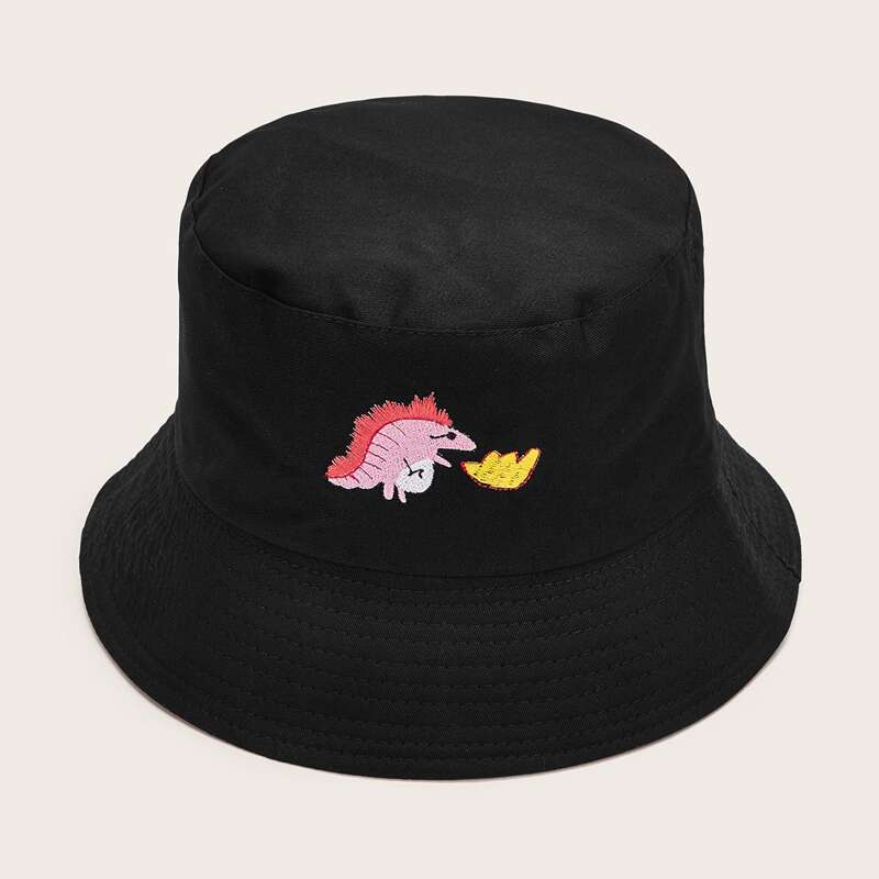 

Animal Embroidered Bucket Hat, Black