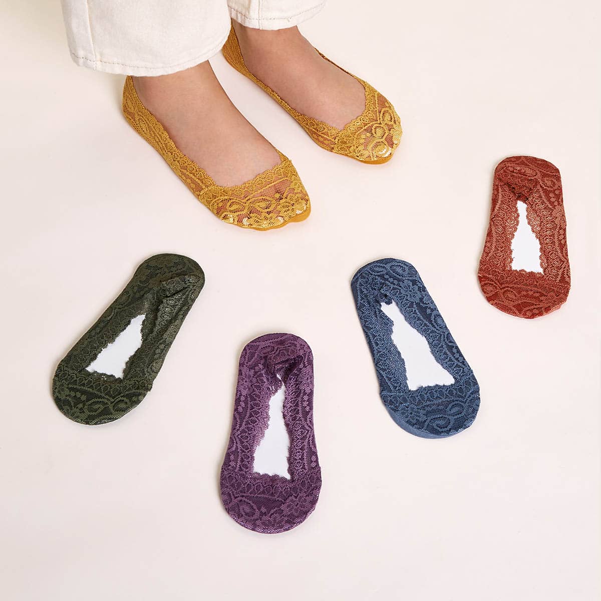 

5pairs Floral Lace Invisible Socks, Multicolor