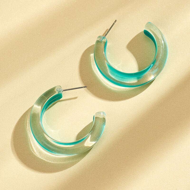 

1pair Acrylic Cuff Hoop Earrings, Green