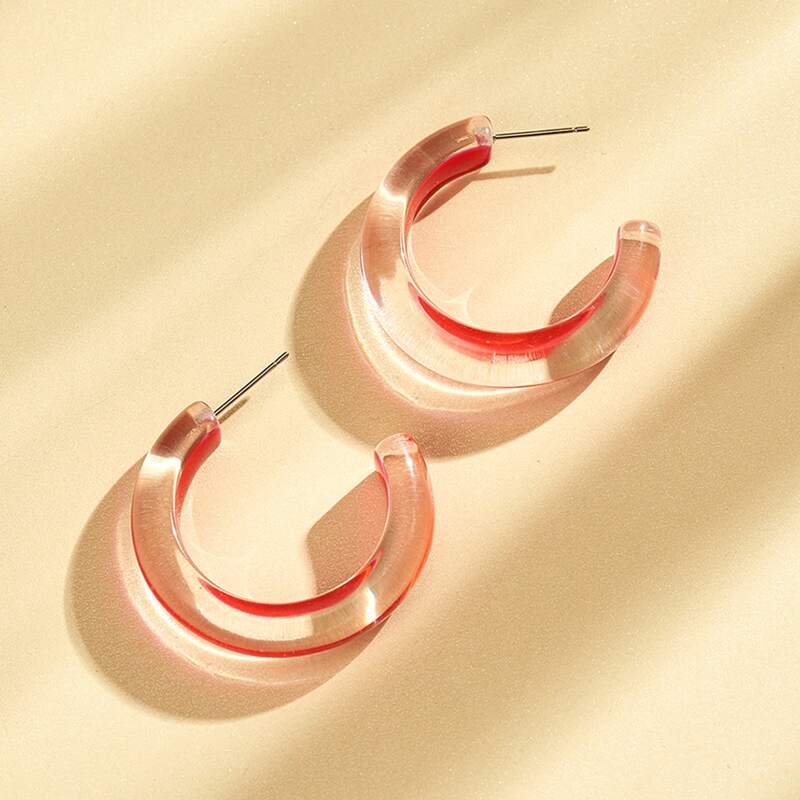 

1pair Acrylic Cuff Hoop Earrings, Red