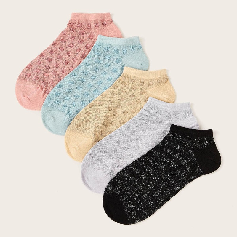 

5pairs Plain Ankle Socks, Multicolor