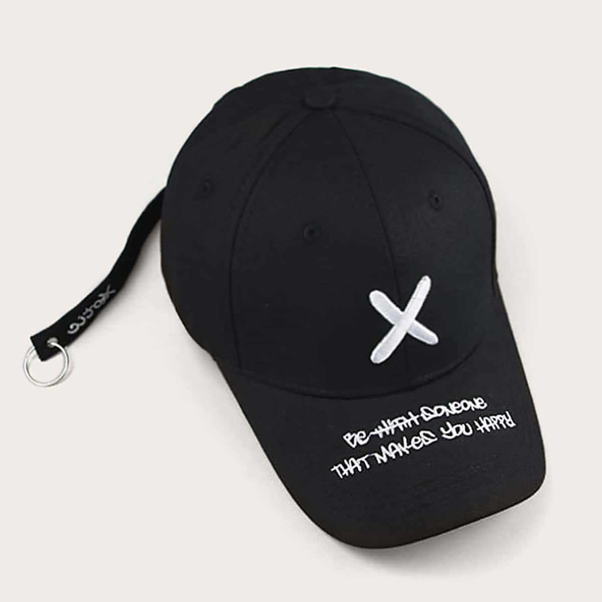 

Slogan Embroidery Baseball Cap, Black