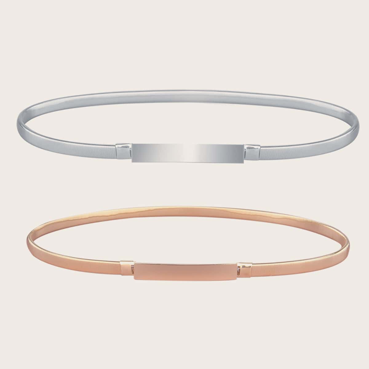 

2pcs Solid Metallic Belt, Multicolor