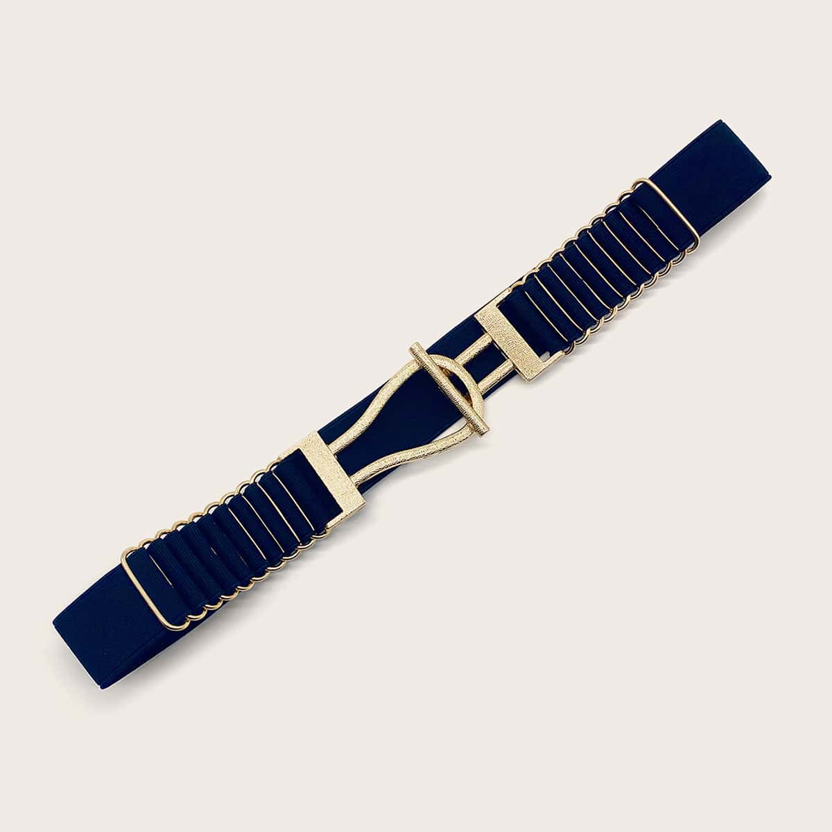 

Metallic Buckle Stretched Belt, Navy