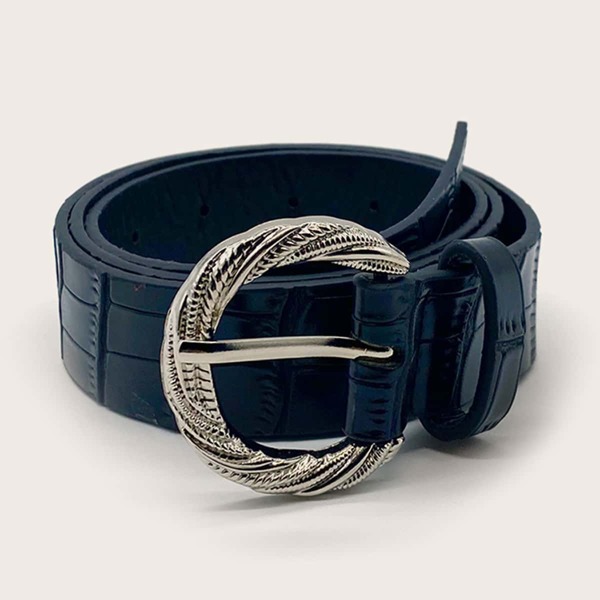 

Croc Pattern Metallic Buckle Belt, Black