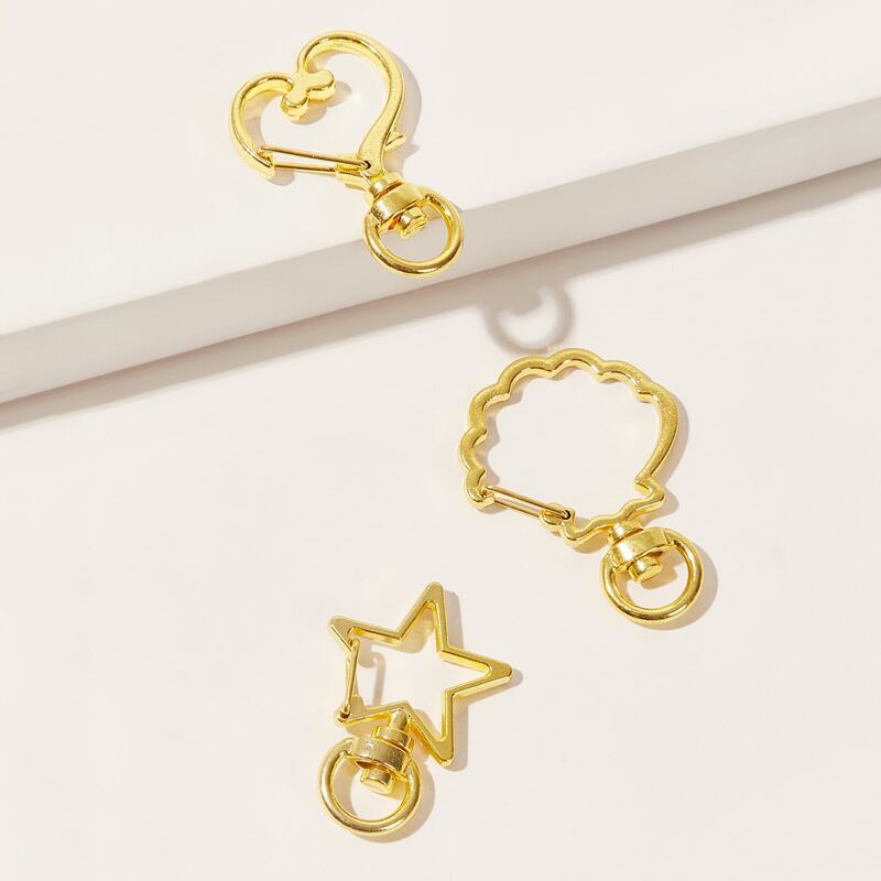 

3pcs Hollow Out Star & Shell Shaped Keychain, Gold
