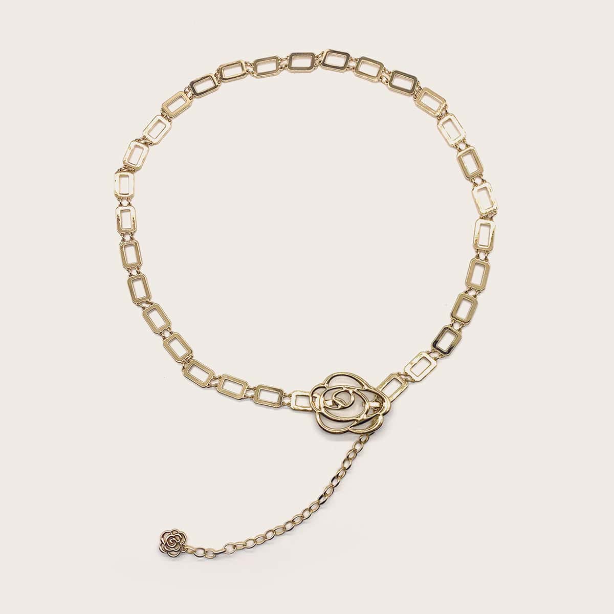 

Metallic Flower Decor Waist Chain, Gold