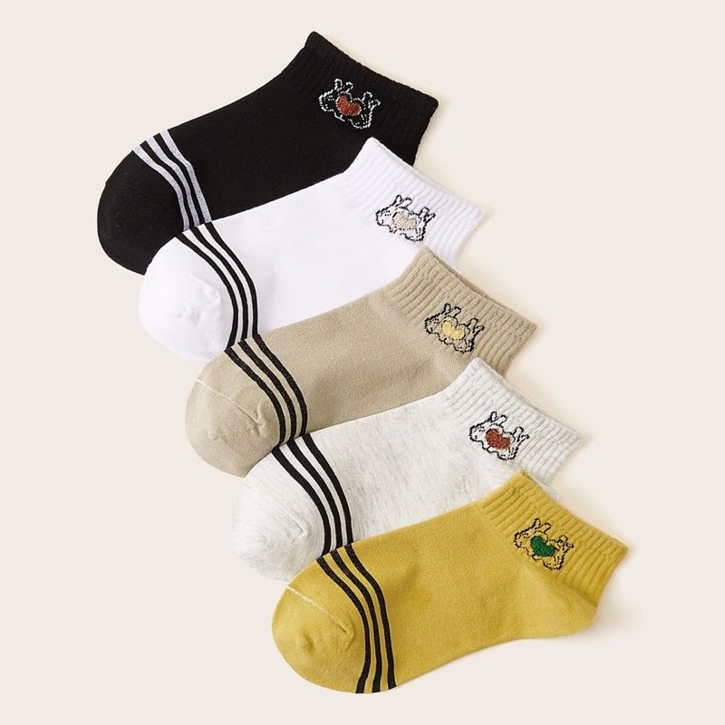 

5pairs Striped Pattern Ankle Socks, Multicolor