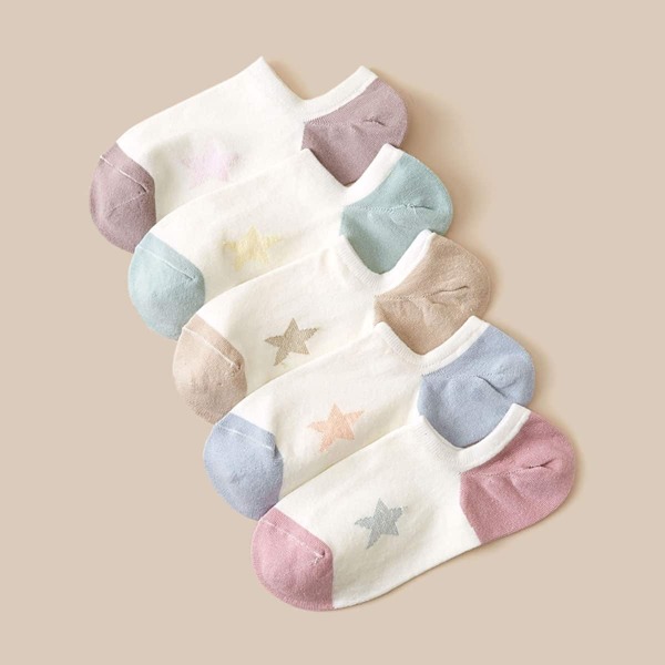 

5pairs Color Block Star Pattern Ankle Socks, Multicolor