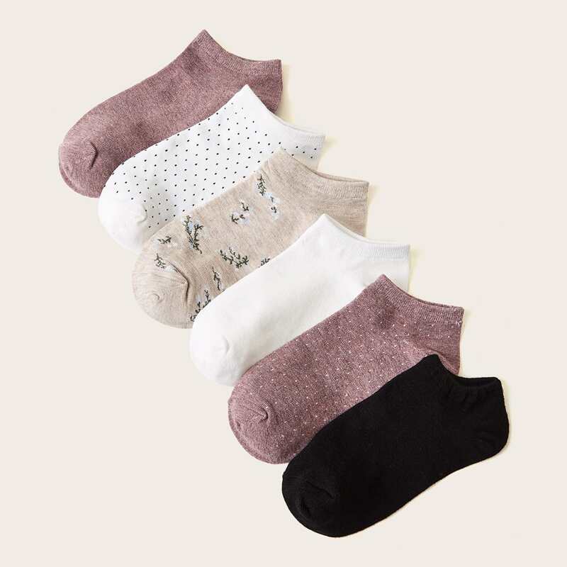 

6pairs Plant Pattern Ankle Socks, Multicolor