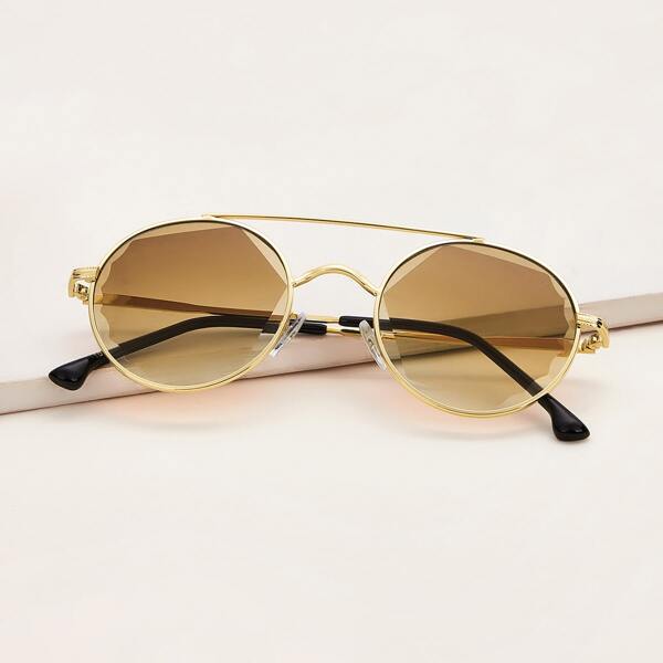 

Top Bar Metal Round Frame Sunglasses With Case, Camel