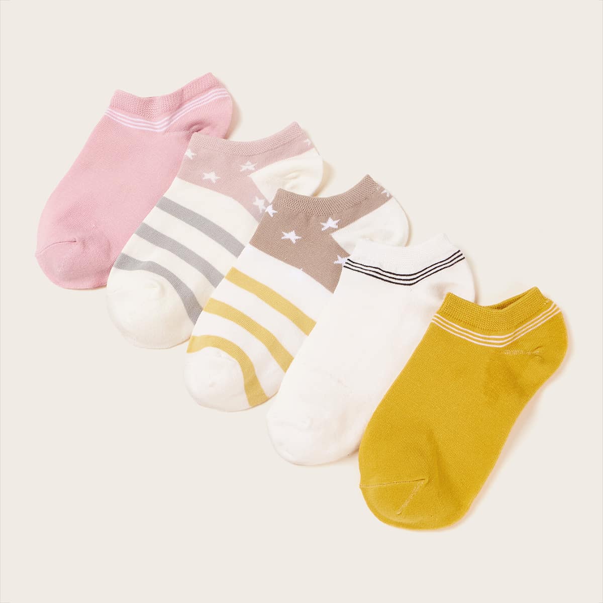 

5pairs Striped & Star Pattern Socks, Multicolor