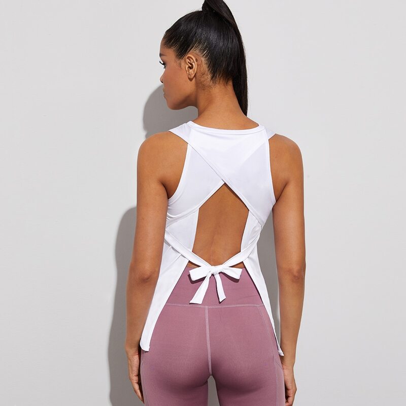 

Tie Back Backless Sports Tank Top, White