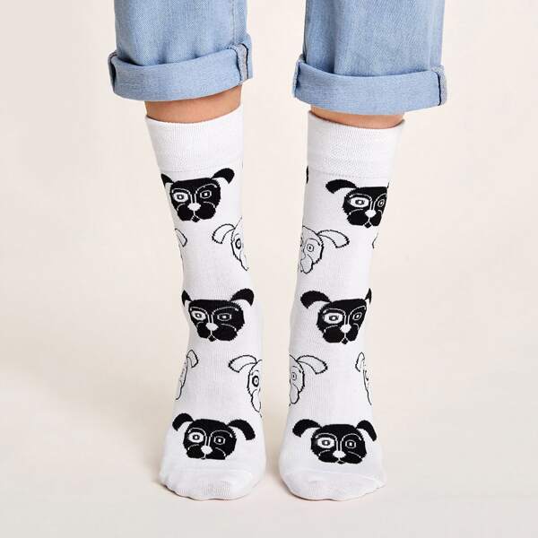 

Носки с мультяшным принтом 1 пара, Чёрнобелые