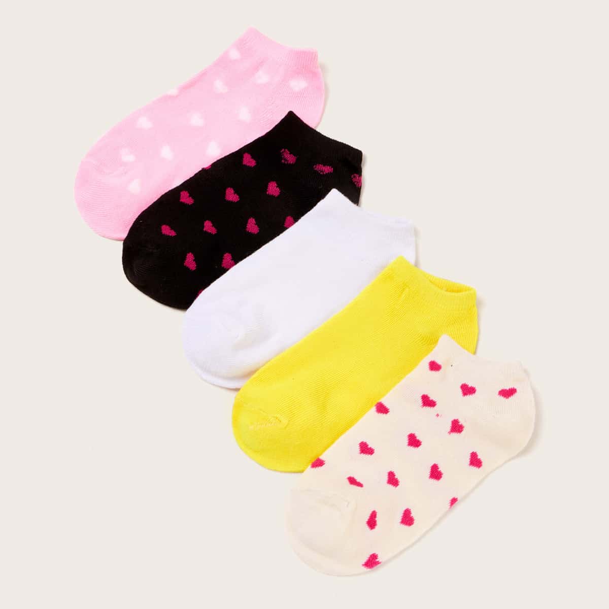 

5pairs Heart Pattern Socks, Multicolor