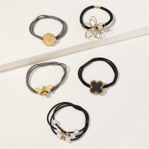 

5pcs Bee & Clover Decor Hair Tie, Multicolor