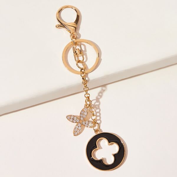 

Rhinestone Decor Clover Charm Keychain, Multicolor