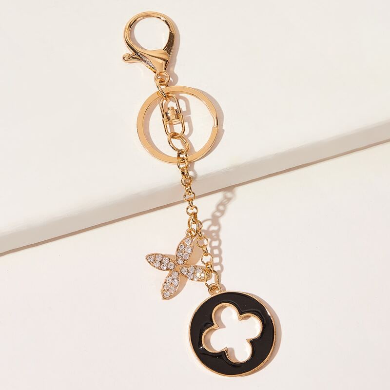 

Rhinestone Decor Clover Charm Keychain, Multicolor