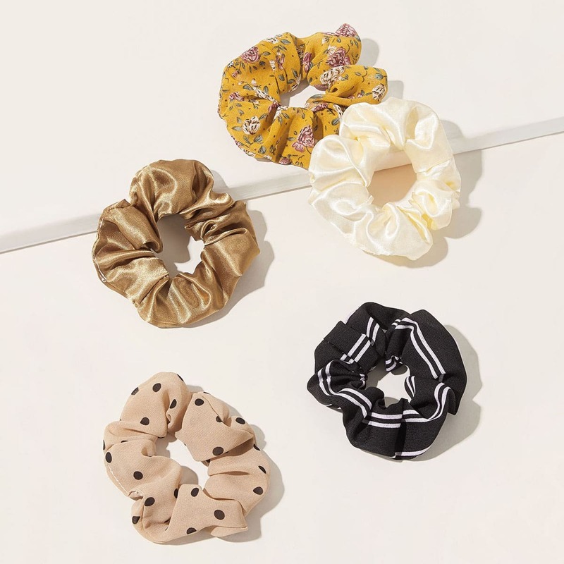 

5pcs Polka Dot & Ditsy Floral Pattern Scrunchie, Multicolor