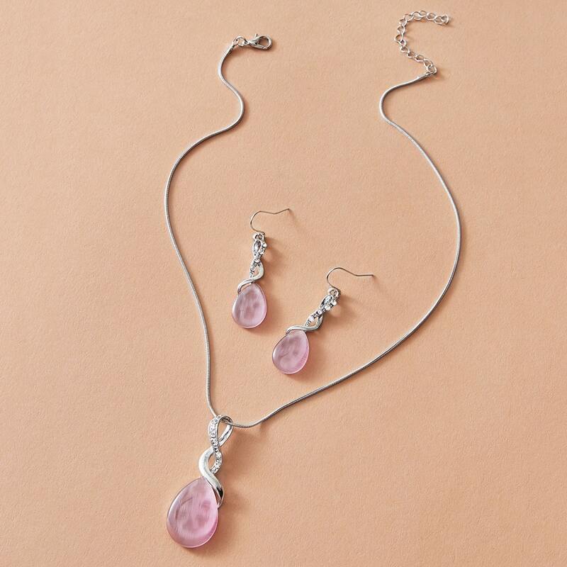 

1pc Rhinestone Engraved Necklace & 1pair Earrings