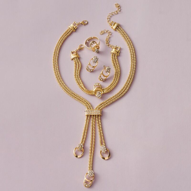 

5pcs Rhinestone Decor Layered Jewelry Set, Gold