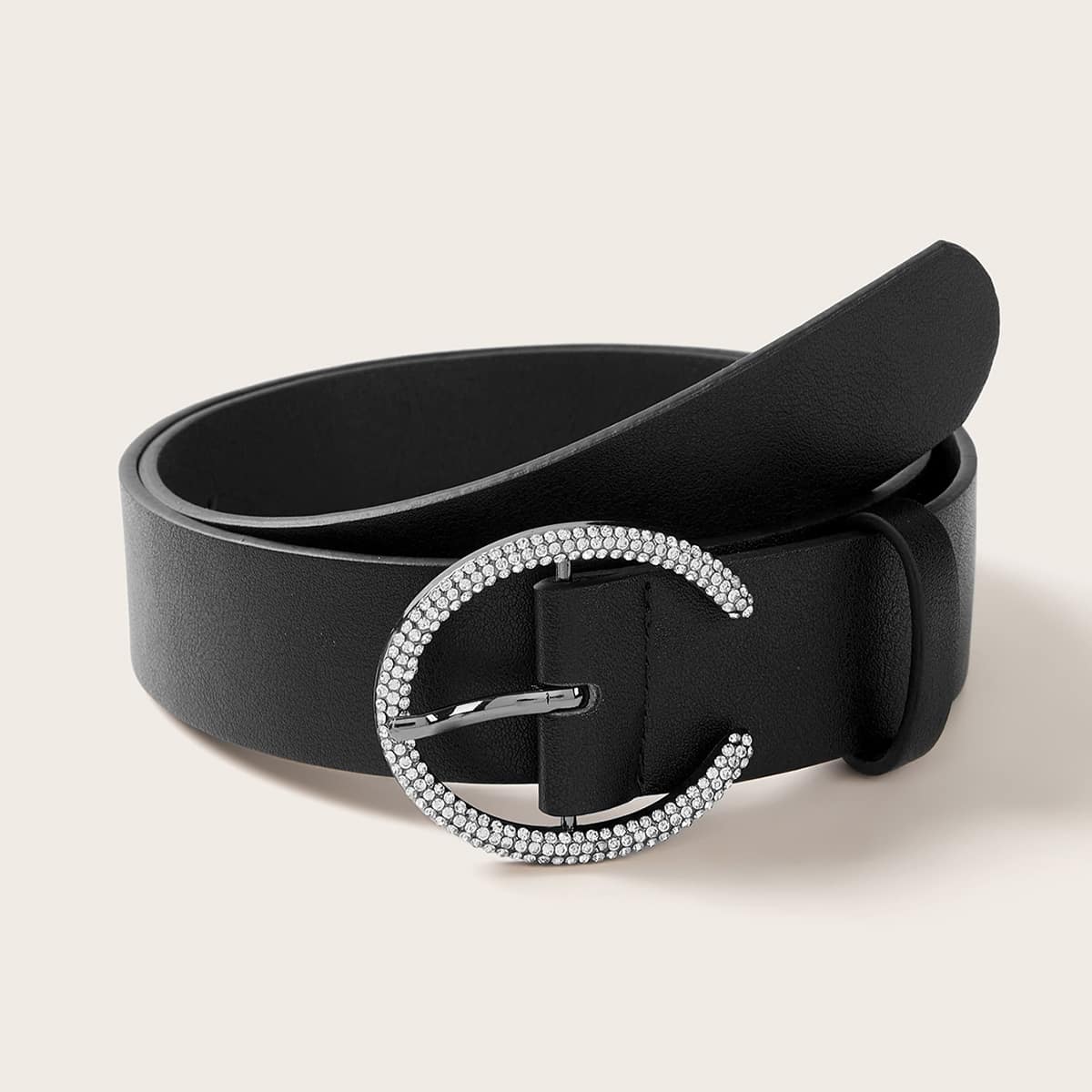

Rhinestone Engraved Buckle Belt, Black