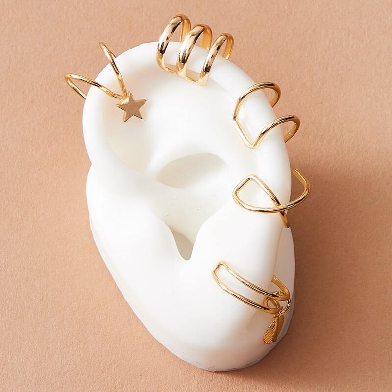 

5pcs Star & Leaf Decor Ear Jacket, Gold