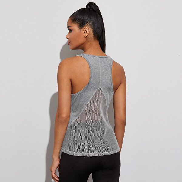 

Fishnet Panel Space Dye Sports Tank Top, Grey